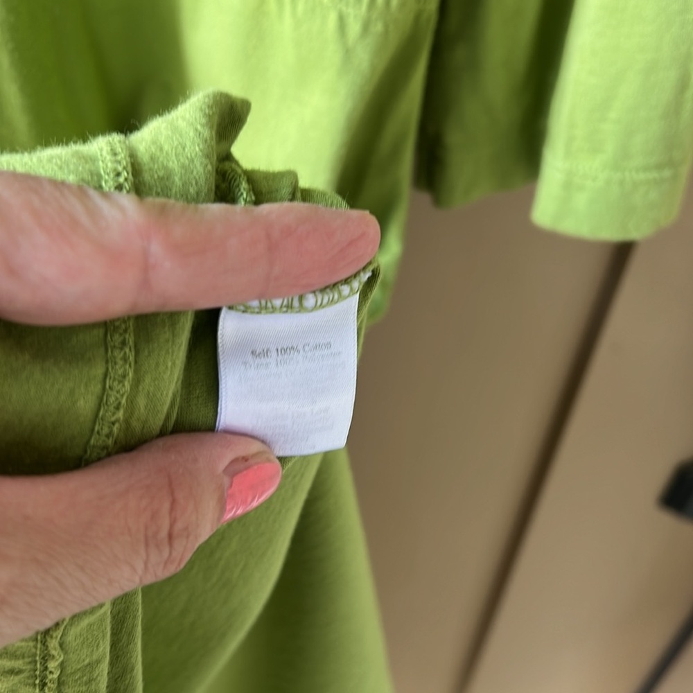 Johnny Was Lime Green Mini Dress with Blue Floral Embroidery - Picture 6 of 8